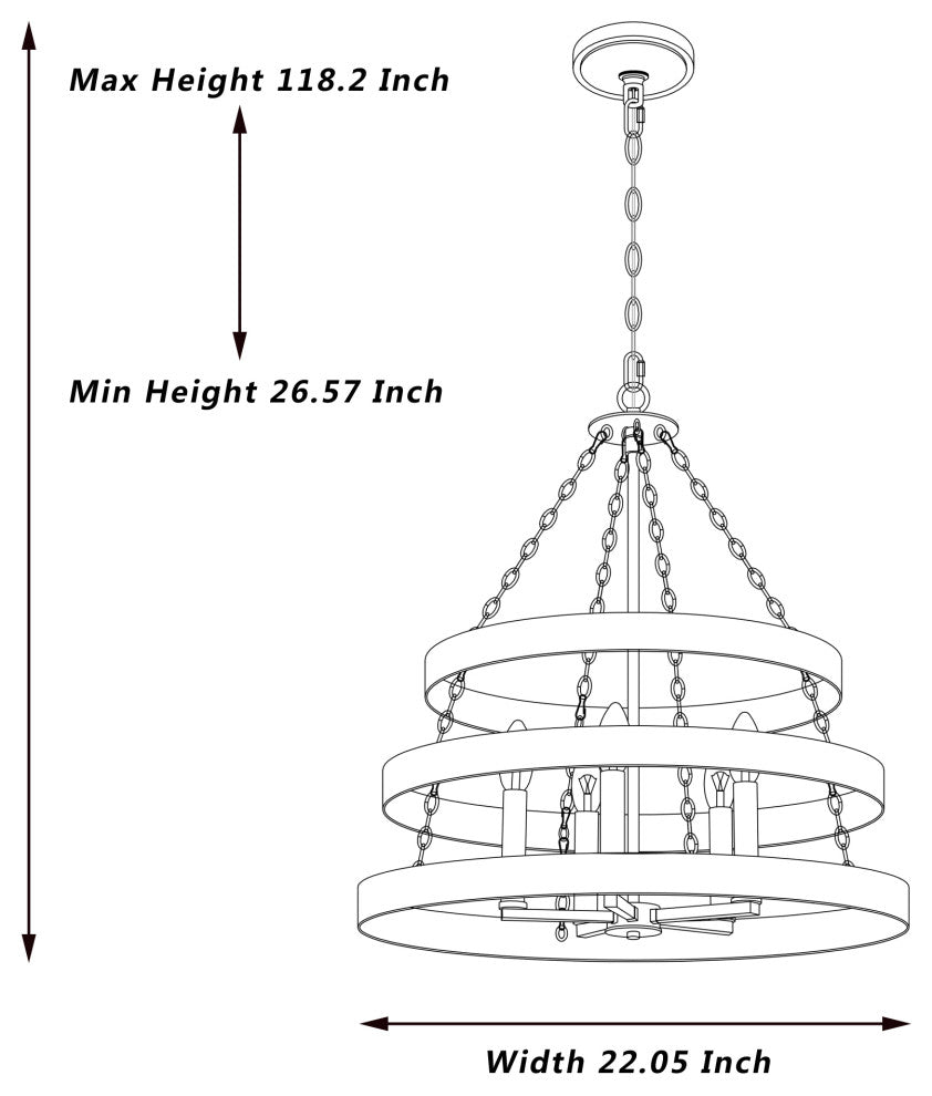 5-Light Candle Style Wagon Wheel Chandelier, Classic Black/Brass Dust
