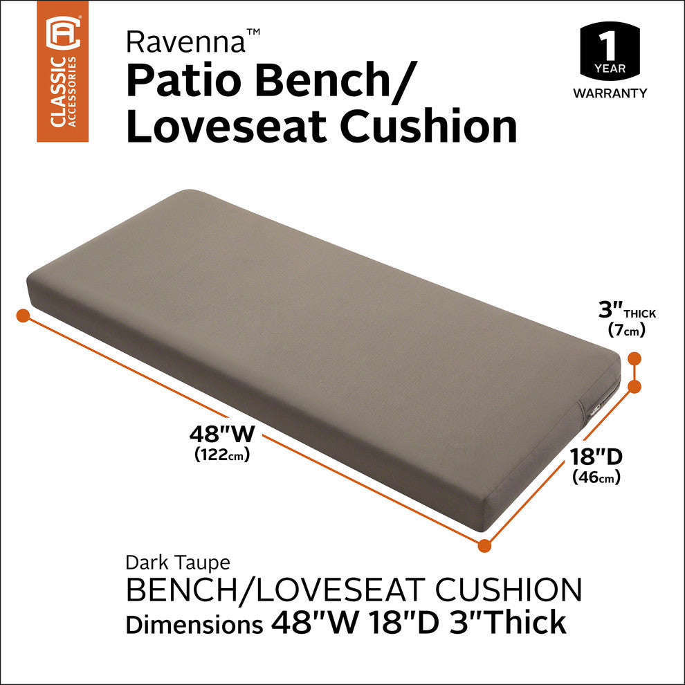 Patio Bench/Settee Cushion Slip Cover and Foam, Dark Taupe, 48"x18"x3"