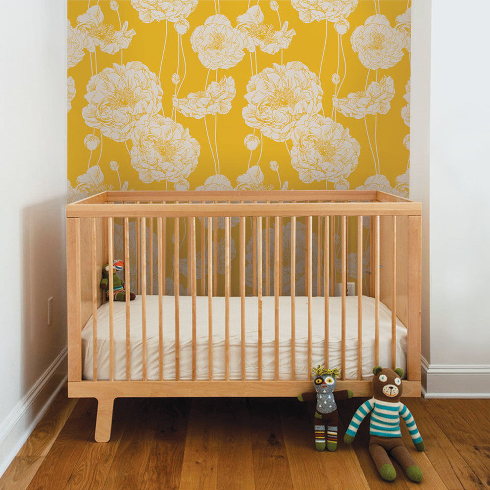 Peony Peel and Stick Vinyl Wallpaper, Yellow, 24"w X 108"h