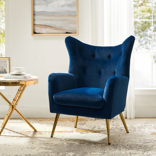 Tufted Accent Chair With Golden Legs, Navy