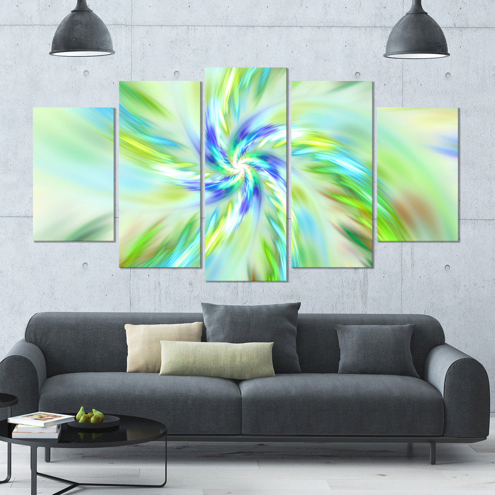 Dance of Bright Spiral Green Flower, Floral Canvas Art Print, 60"x32", 5 Panels