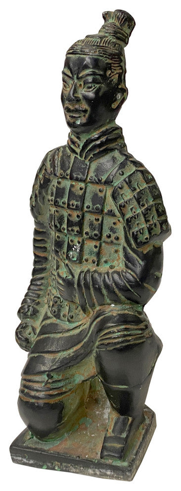 Chinese Black Green Rustic Ancient Artistic Terra Cotta Soldier Figure Hws2453
