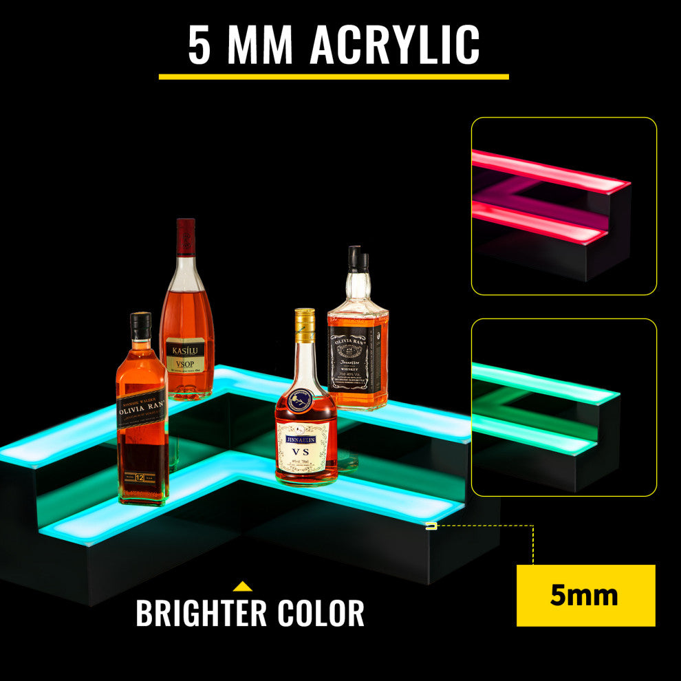 VEVOR Corner LED Liquor Bottle Display Shelf Lighted Glowing Shelf 20" 2-Step