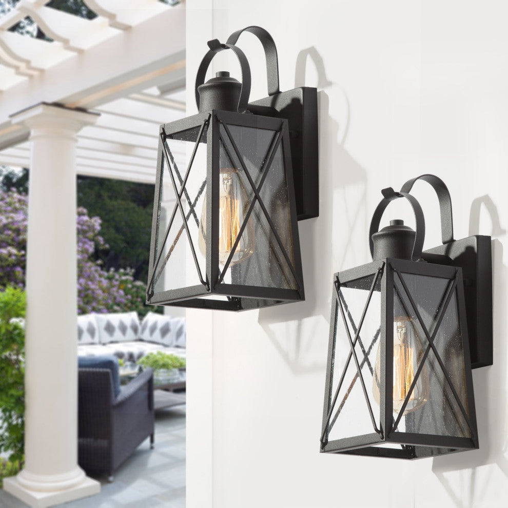 LNC 1-Light Modern Farmhouse Black Outdoor Wall Light With Glass Shade