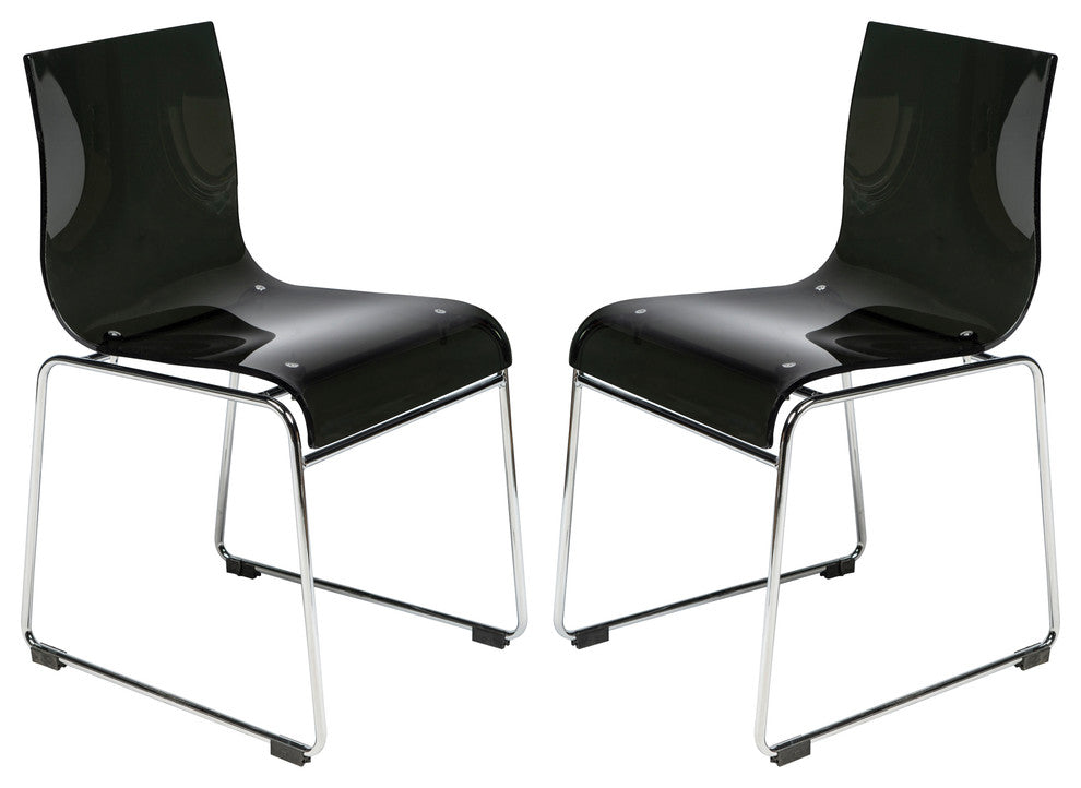 LeisureMod Lima Lucite Acrylic Dining Side Chairs, Set of 2, Black