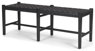 Shane Black Wood With Woven Black Leather Bench