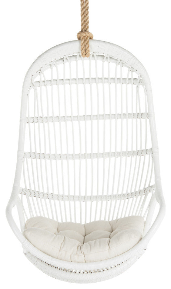 Hanging Rattan Swing Chair With Seat Cushion, White
