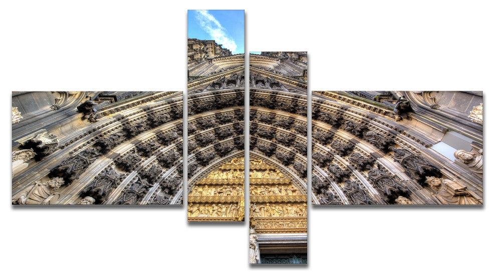 Facade of the Dom Church in City, Cityscape Art Canvas Print, 60"x32", 4 panels
