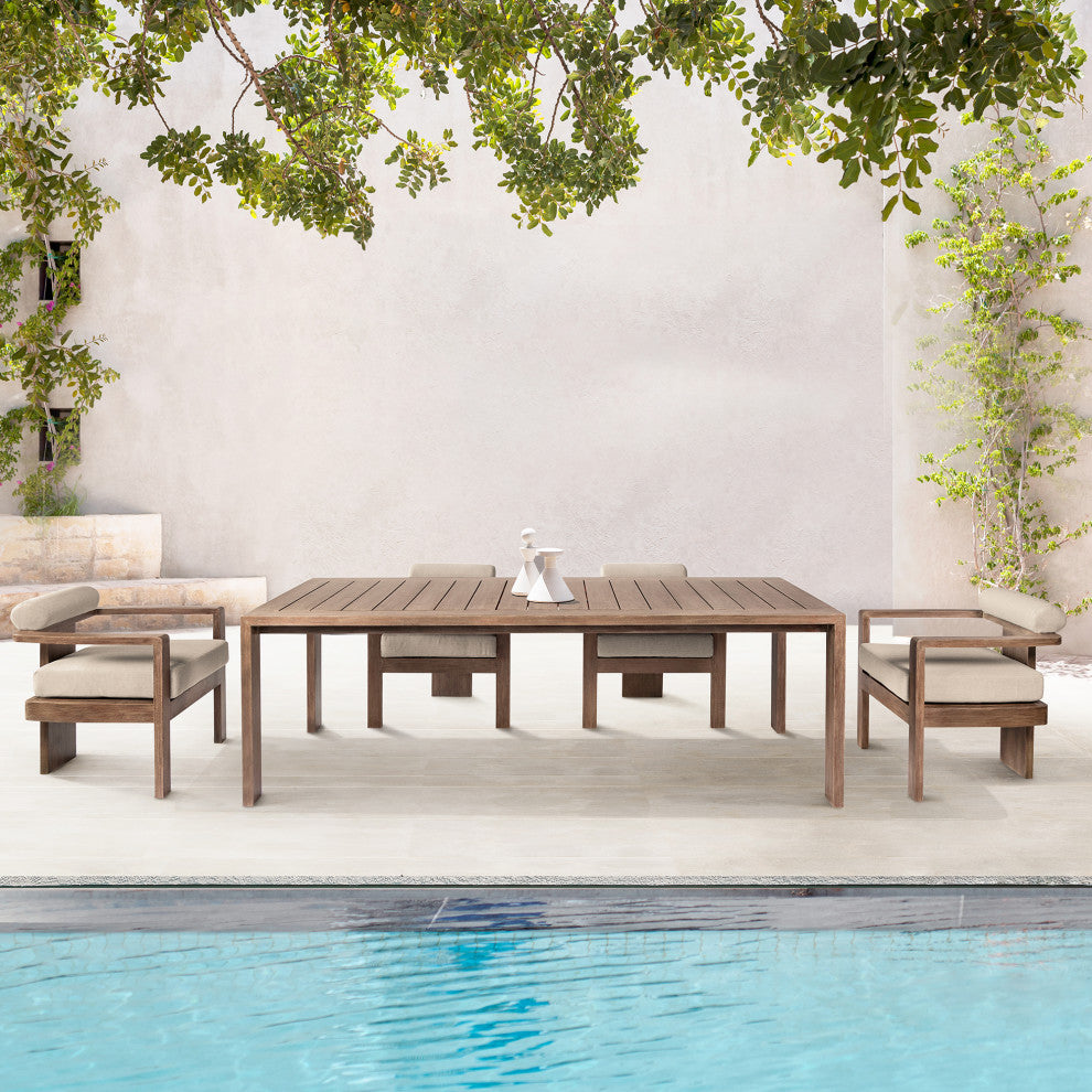 Relic Outdoor Dining Set Eucalyptus Wood Taupe Olefin Cushions, 5-Piece Set
