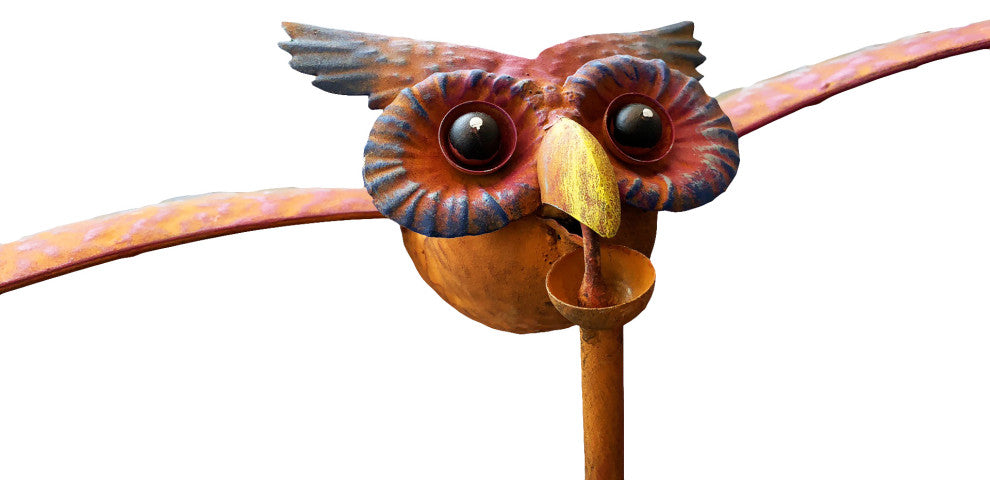 Rustic Metal Balancing Owl Garden Stake Outdoor Patio Yard Art