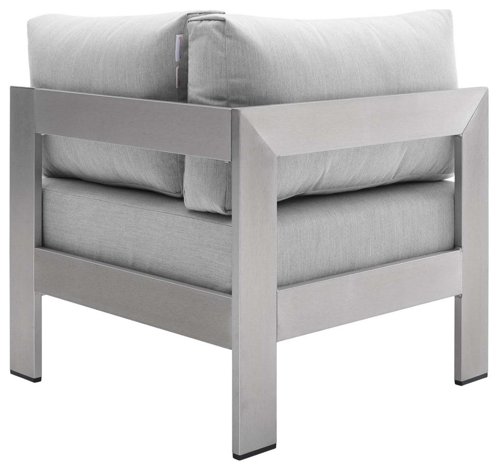 Sectional Sofa Chair Table Set, Sunbrella, Aluminum, Silver Gray, Outdoor