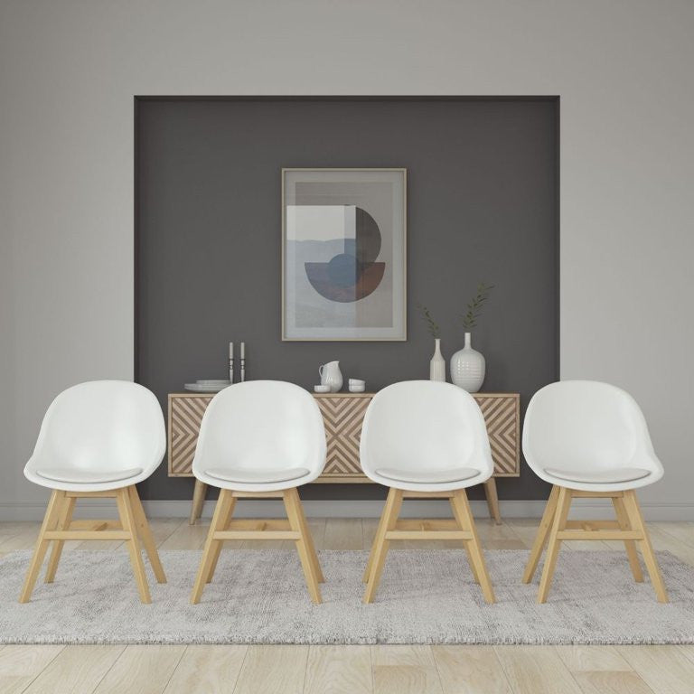 4 Pack Retro Dining Chair, Eucalyptus Wood Legs With Cushioned Seat, Light Brown