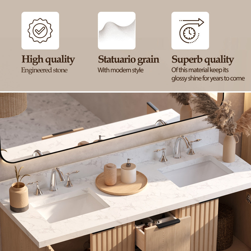 Kathryn Bathroom Vanity, Light Oak, 60", Double Sink, Freestanding