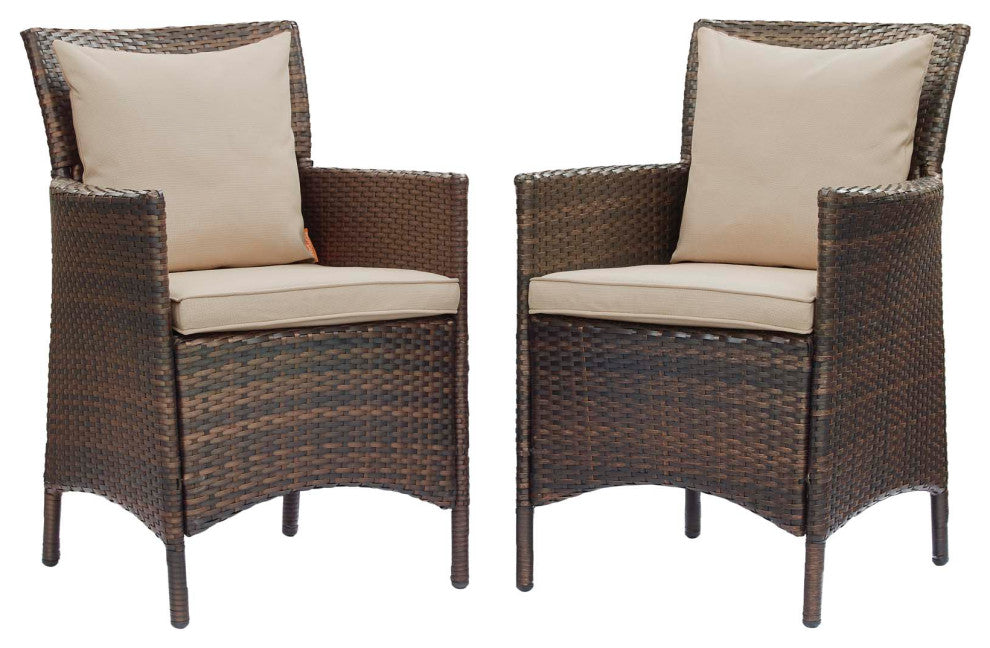 Conduit Outdoor Patio Wicker Rattan Dining Armchair Set of 2 - Brown Beige