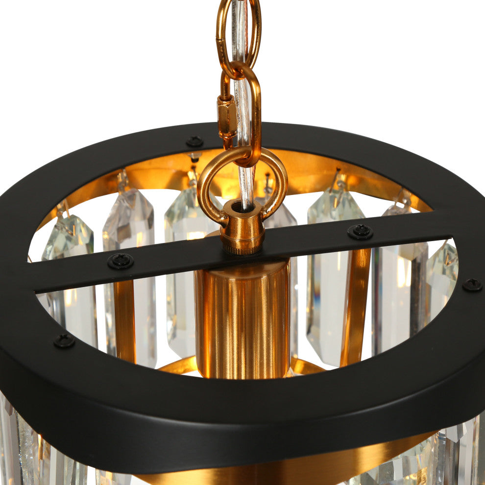 LNC Zephyrine 1-Light 8.5" Modern Mini Crystal Pendant Light, Brass/Black