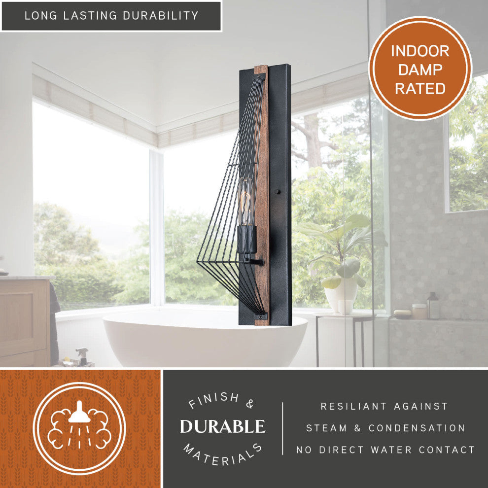 Dearborn 4.5" Wall Light Black Iron and Burnished Oak