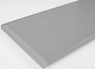 Metro 3"x12" Glass Subway Tile,Glossy Pebble Gray, Sample