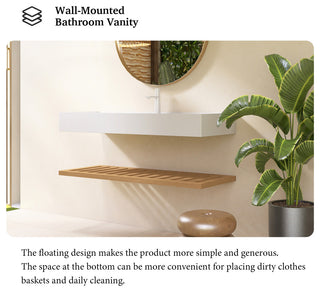 Wall-Mounted Bathroom Vanity With White Rectangular Acrylic Integrated Basin, 48"