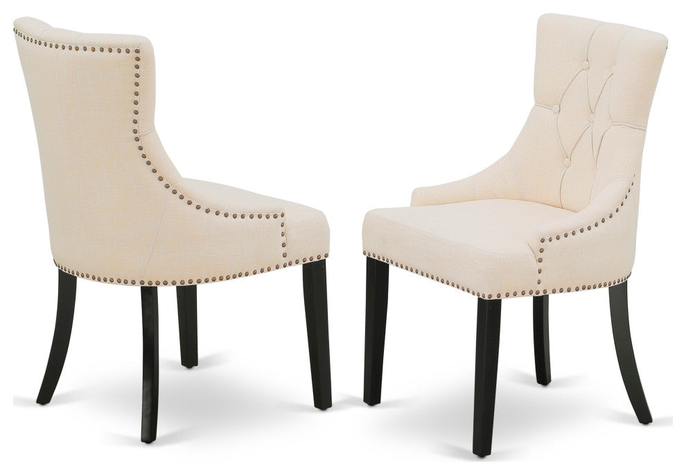3Pc Dinette Set, Round Table, Two Parson Chairs, Light Beige Fabric, Black