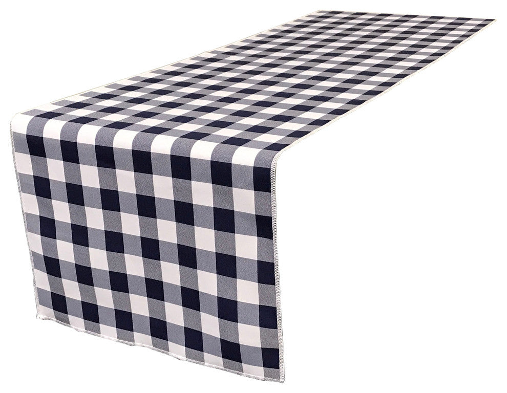 LA Linen Gingham Checkered Table Runner 14"x108", White and Navy