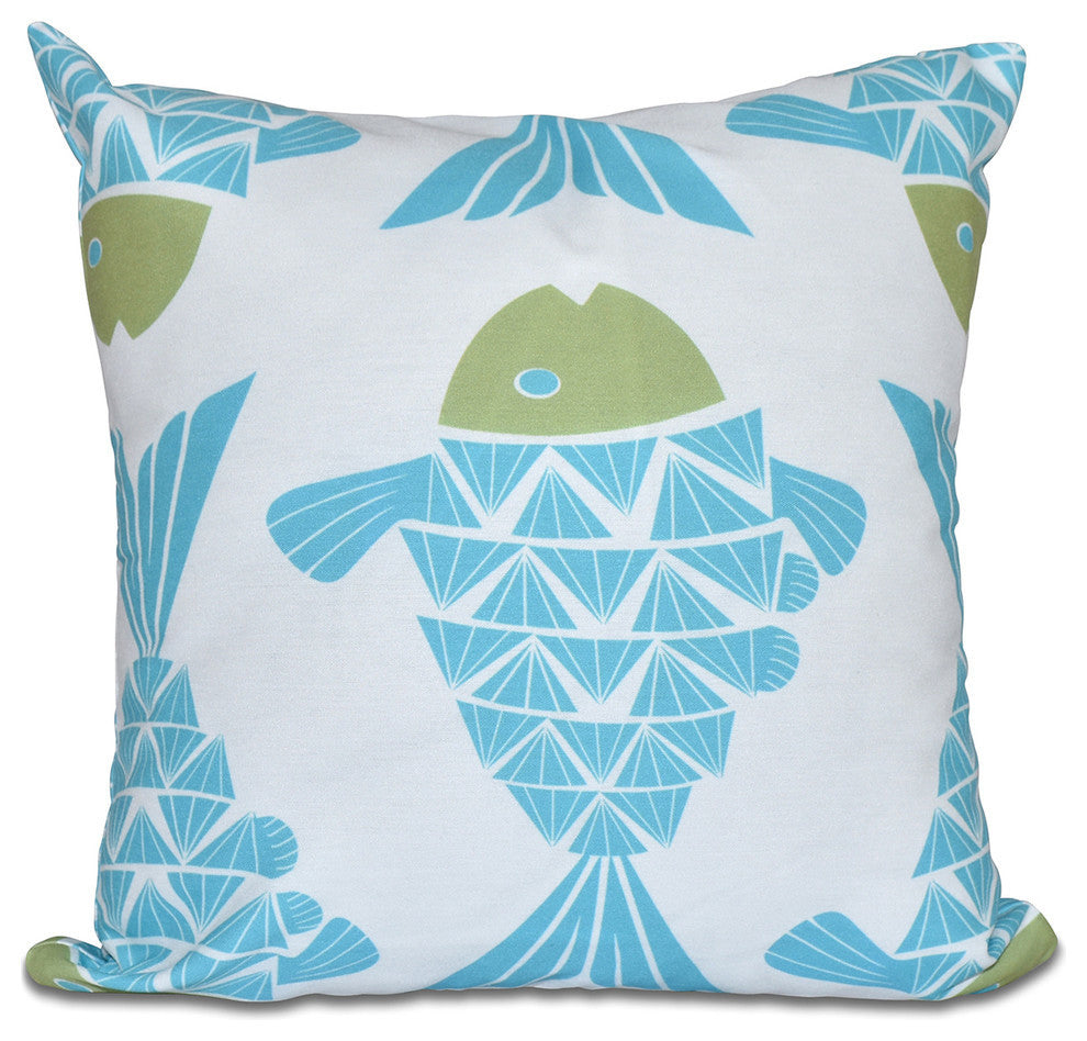 Big Fish, Animal Print Pillow, Turquoise, 16"x16"