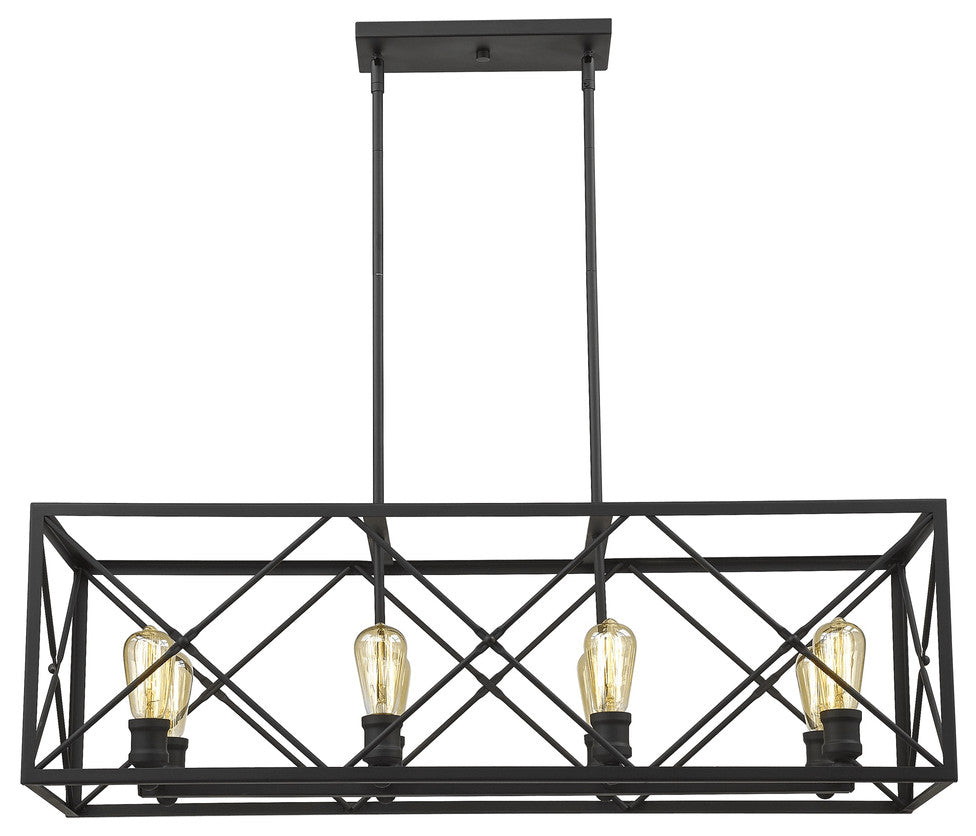 Brooklyn 8-Light Matte Black Island Pendant With Metal Framework Shade