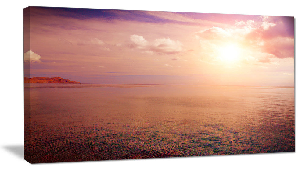 "Pink Sky Over Dark Beach At Sunset" Seashore Canvas Print, 32"x16"