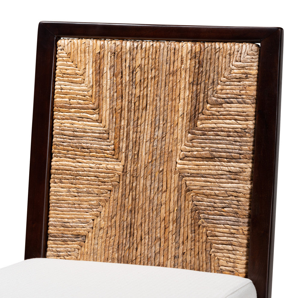 Joana Bohemian Dark Brown Mahogany Wood and Natural Abaca Dining Side Chair