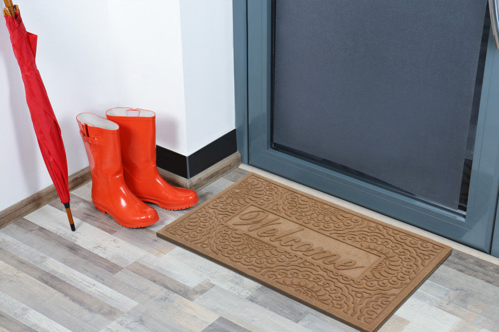 Welcome Eco Poly Beige Entrance Mats With Anti Slip Fabric Finish, 24"x36"