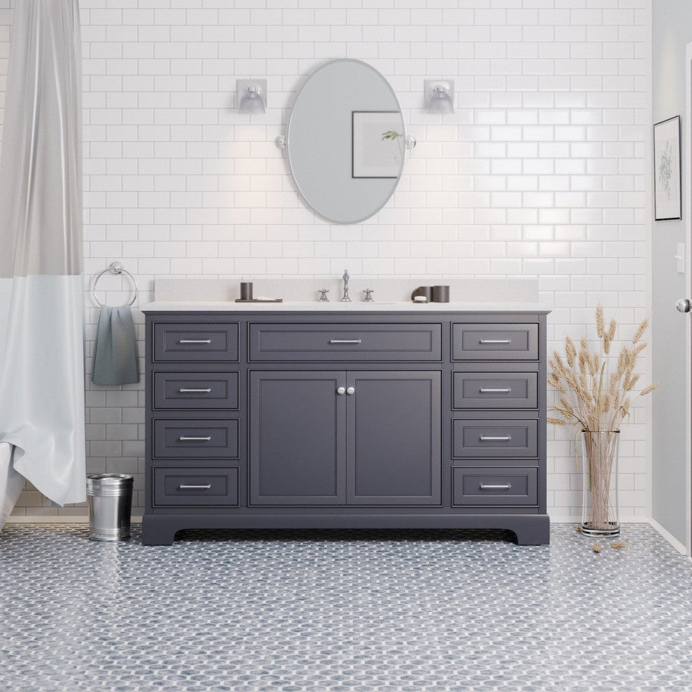 Aria 60" Bathroom Vanity, Marine Gray, Quartz, Single Vanity