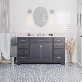Aria 60" Bathroom Vanity, Marine Gray, Quartz, Single Vanity