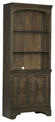 Benzara BM280386 Classic 3 Tier Rubberwood Bookcase, 2 Door Cabinet, Oak Brown