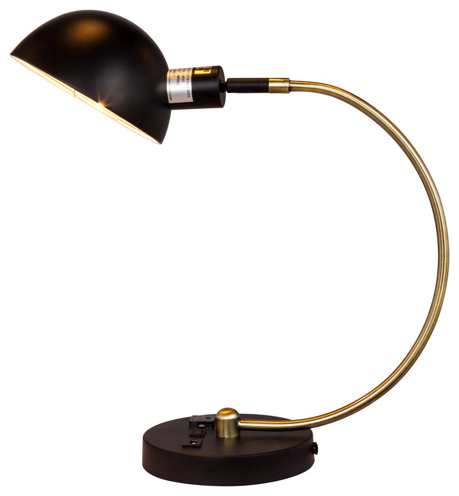 Swivel Neck, Metal Task Lamp, Matte Black & Antique Brass, 63"