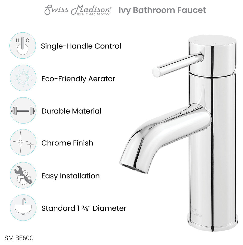 Ivy Single Hole Single Handle Bathroom Faucet, Chrome