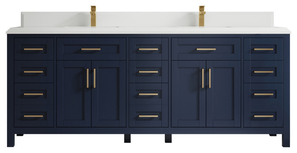 Cambridge 84 Double Sink Bath Vanity in Hale Navy Blue 1.5" White Quartz