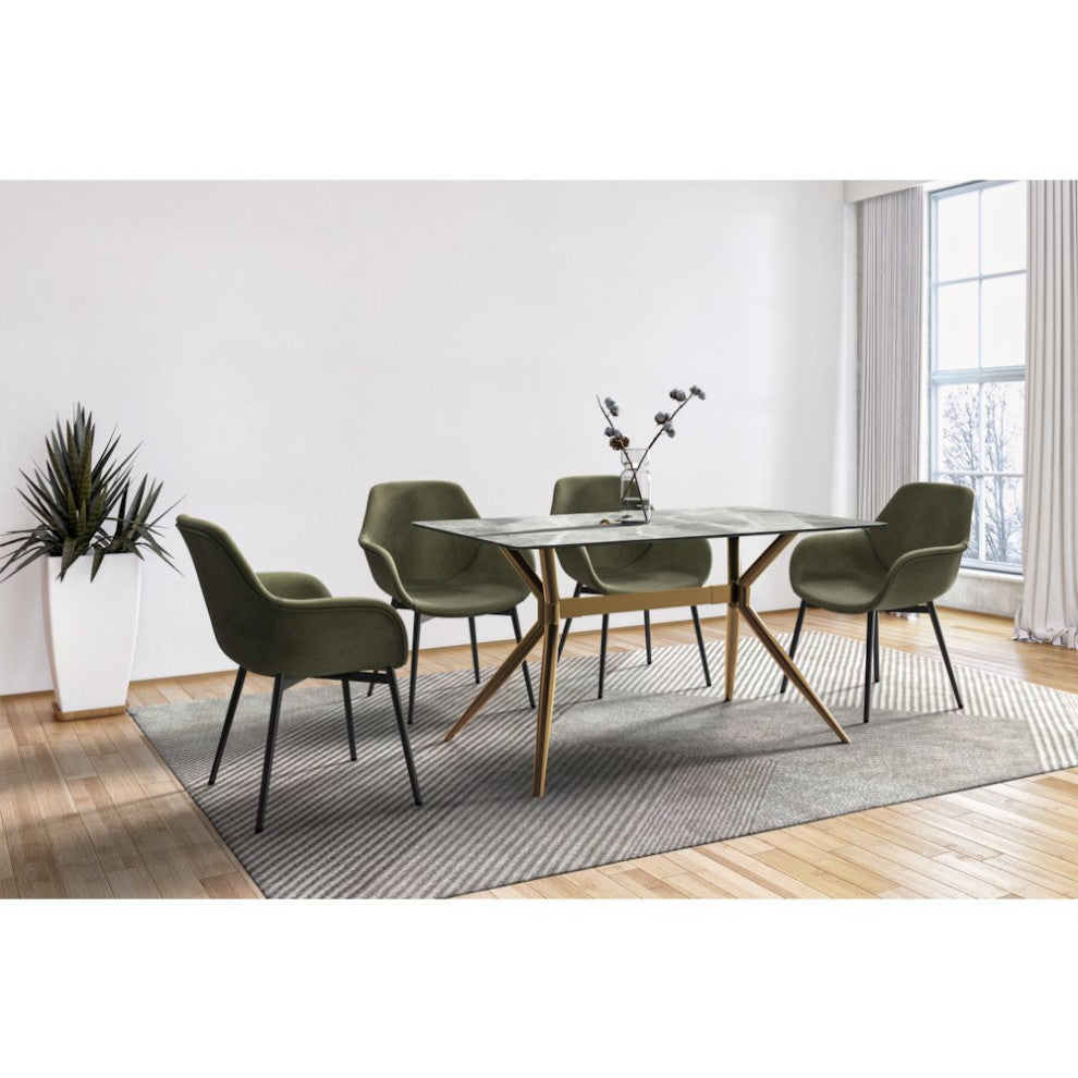 Gold Stainless Steel Dining Table 55 With Light Grey Sintered Stone Top
