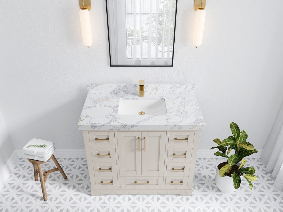 Boston 42" Single Sink Bath Vanity in Fine Grain 2" Calacatta Poanazzo