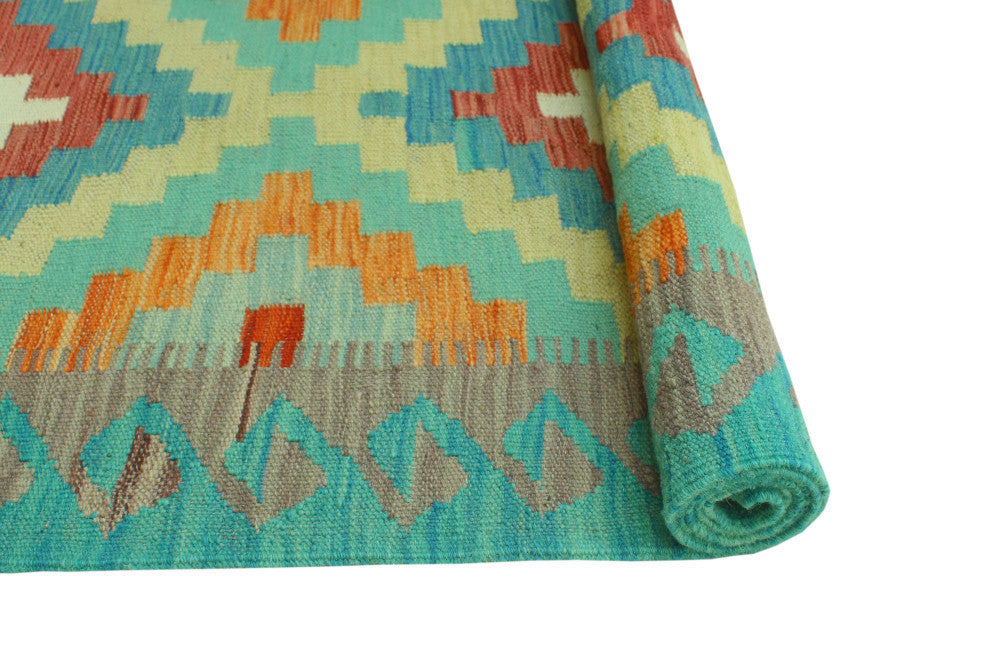 Sangat Kilim Jaxon Light Green/Gold Runner, 2'8x9'6