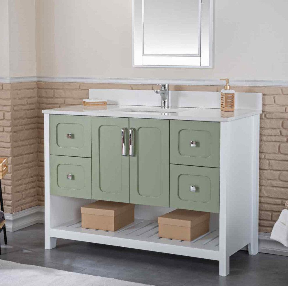 Florin Collection 48" Bathroom Vanity With Sink, Mirror, Countertop, Green