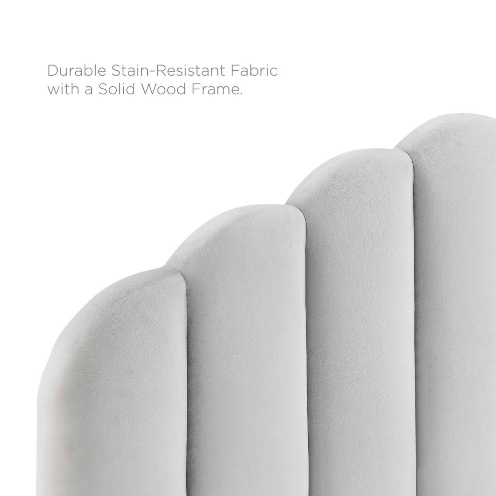 Headboard, Full Queen Size, Velvet, Light Gray, Modern Contemporary