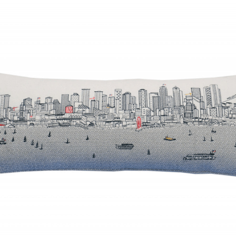 35" White Seattle Daylight Skyline Lumbar Decorative Pillow