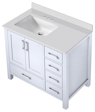 Jacques 36" Bath Vanity, White, Vanity & Quartz Top, Left Sink