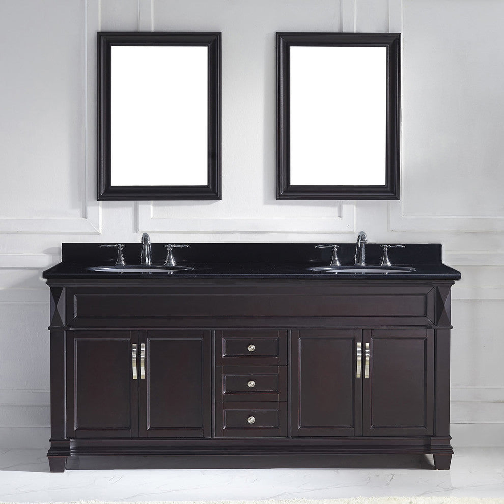 Virtu Victoria 72" Double Bathroom Vanity, Espresso, Mirrors