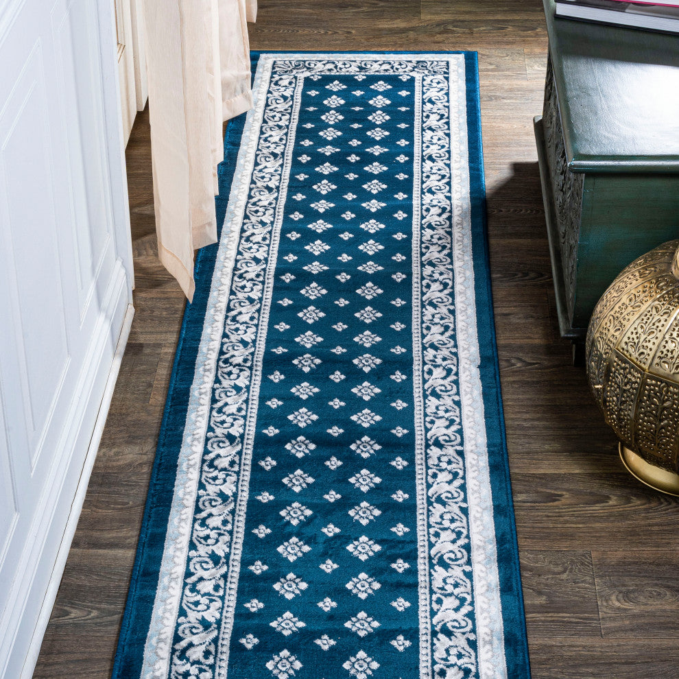Acanthus French Border, Navy/Blue, 2x8