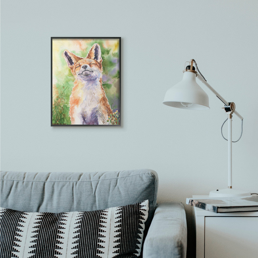 Fo"x Animal Orange Green Watercolor Painting, 16"x20"