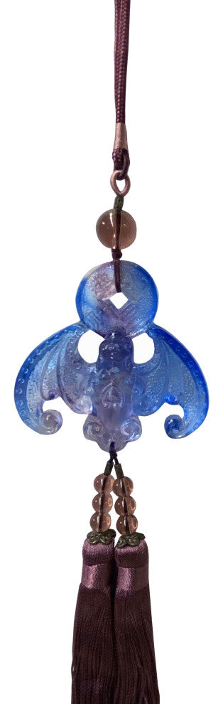 Liuli Crystal Glass Fengshui Fortune Blue Purple Bat Gift Decor Tassel Hws1357