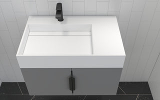 CastelloUSA Amazon 30" Left Wall Mounted Bathroom Vanity Set, Gray, White Top, Black Handles