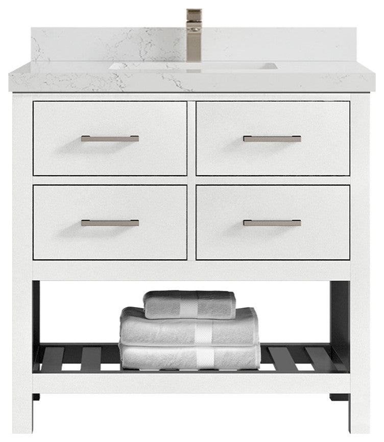 Parker 36 Single Sink Bath Vanity in White 2" Empira Quartz