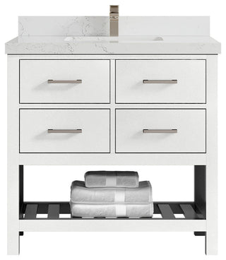 Parker 36 Single Sink Bath Vanity in White 2" Empira Quartz