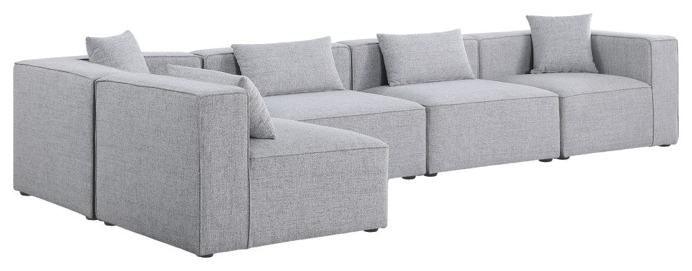 Cube Upholstered Modular Sectional, Gray, 5-Piece: 3 Armless Chair, 2 Corner Chair, Linen Texured Fabric